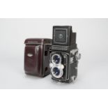 A Yashica 635 TLR Camera, with 80mm f/3.5 lens, shutter working, body VG, elements G-VG, some