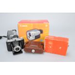 A Zeiss Ikon Nettar Folding Camera and Canon G2000 Camcorder, Nettar in leather case, makers box,