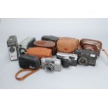 A Collection of Compact and Box Cameras, an Agfa Silette, an Agfa Silette LK, an Argus Automatic