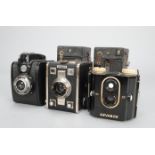 Gevabox Box Cameras, a Gevabox 504 bakelite, 501 6x9, 502 with two other box cameras