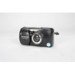 An Olympus mju Zoom 105 Compact Camera, black, serial no 5307173, with instructions and soft