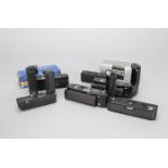 Motor Drives and Power Winders, Canon MA drives (2), Nikon drive, Olympus OM winder 2, Ricoh