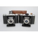Two Ensign Selfix 12-20 Folding Cameras, with 75mm f/4.5 Rosstar lenses, one with bakelite