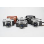 Four Ihagee Exa Cameras, a type 6 with 50mm f/2.8 Domiplan lens, 1a with 30mm f/35 Lydith lenas, IIb