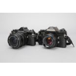 A Pentax Super A SLR Camera and a Pentax ME SLR Camera, a Super A camera, black, serial no