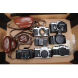 A Tray of SLR and Viewfinder Film Cameras, including a Canon EOS 500 body, a Lomo LC-A camera, a