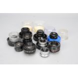 A Large Group of Enlarging Lenses, El-Nikkor 50mm f/4 (3), E.Rokkor 50mm f/4.5 (2), Minolta C.E 50mm