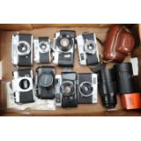 A Tray of 35mm Cameras, including Chinon CX, CE-4, Rank Aldis rangefinder, Yahica Minster D and