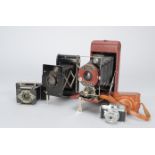 Folding Cameras, an Ensign Midget, Red Pocket Ensign, Eastman Kodak Autographic, lot includes a