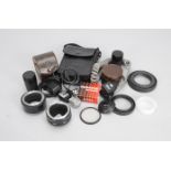 Nikon Accessories, including a Beattie intenscreen, film cartridges, lens hoods, convertors and