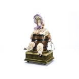 A modern 19th century style automaton of a girl in a barrel, With china head, musical mechanism