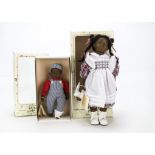 Two Heidi Ott Little Ones black children, Girl and smaller boy, in original window boxes