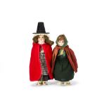Two German bisque shoulder head dolls, One marked 74 dressed in Welsh traditional costume with