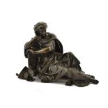 A Albert-Ernest Carrier-Belleuse (1824-1887) bronze reclining figure of St Cecilia, signed, 29 cm