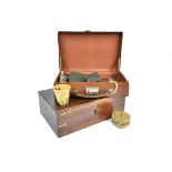 A miscellaneous lot, including tapering horn cup, 7 cm high; a brass-bound mahogany sewing box, 33