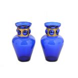 A pair of LSA blue glass vases with gilt decoration, 30 cm high (2)