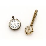 An early 20th century continental silver lady's open face pocket watch, together with a 9ct gold