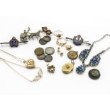A small collection of costume jewellery, including two Naval sweetheart brooches, a 9ct gold MUM