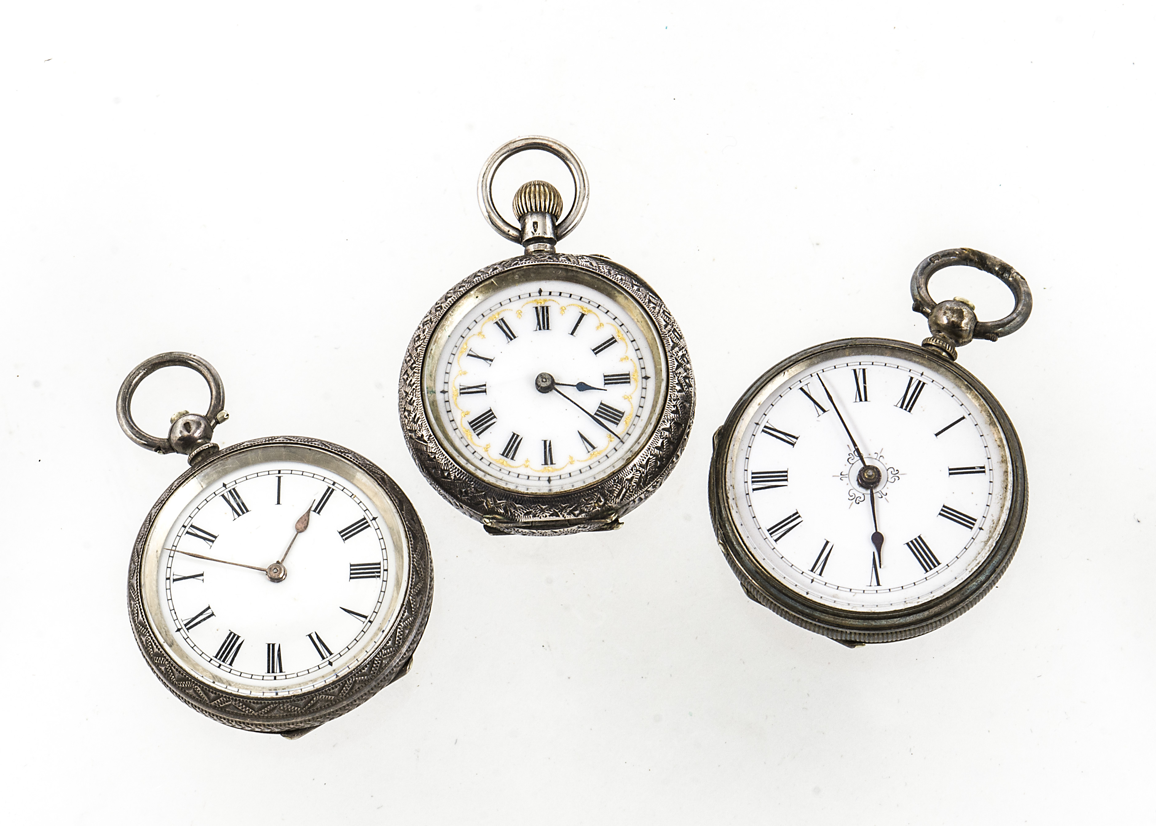 Three 19th century silver ladies open faced pocket watches