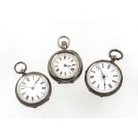 Three 19th century silver ladies open faced pocket watches