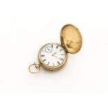 A late 19th century lady's 10ct gold full hunter pocket watch by Waltham, 40mm case, appears to run,