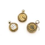 Three late 19th and early 20th century gold cased ladies open faced pocket watches, one in 14ct with