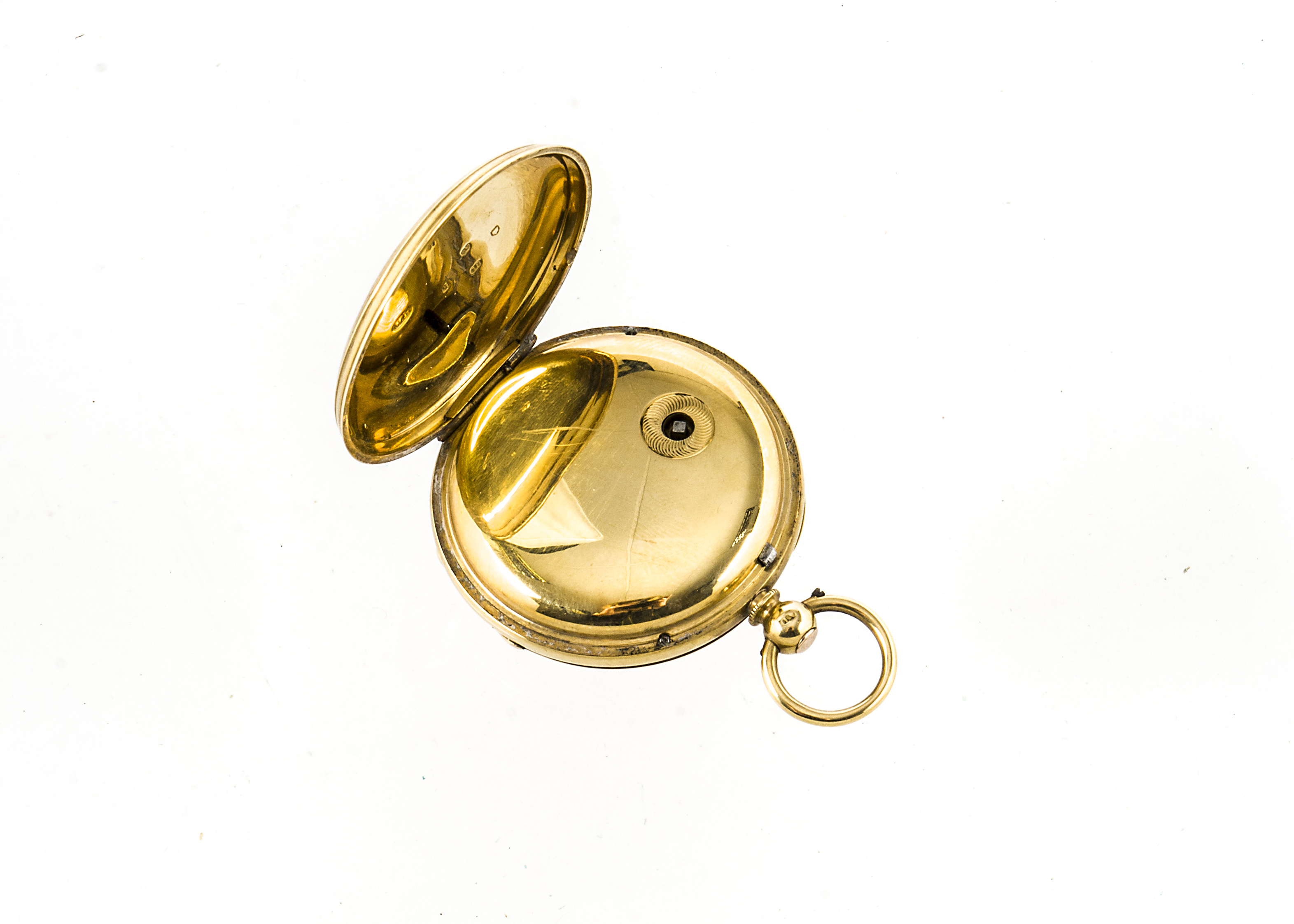 A Victorian 18ct gold lady's open faced pocket watch, 38mm case, having engraved gilt dial, - Image 2 of 3