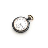 A late 19th century gun metal open faced pocket watch by Longines, 46mm case heightened with