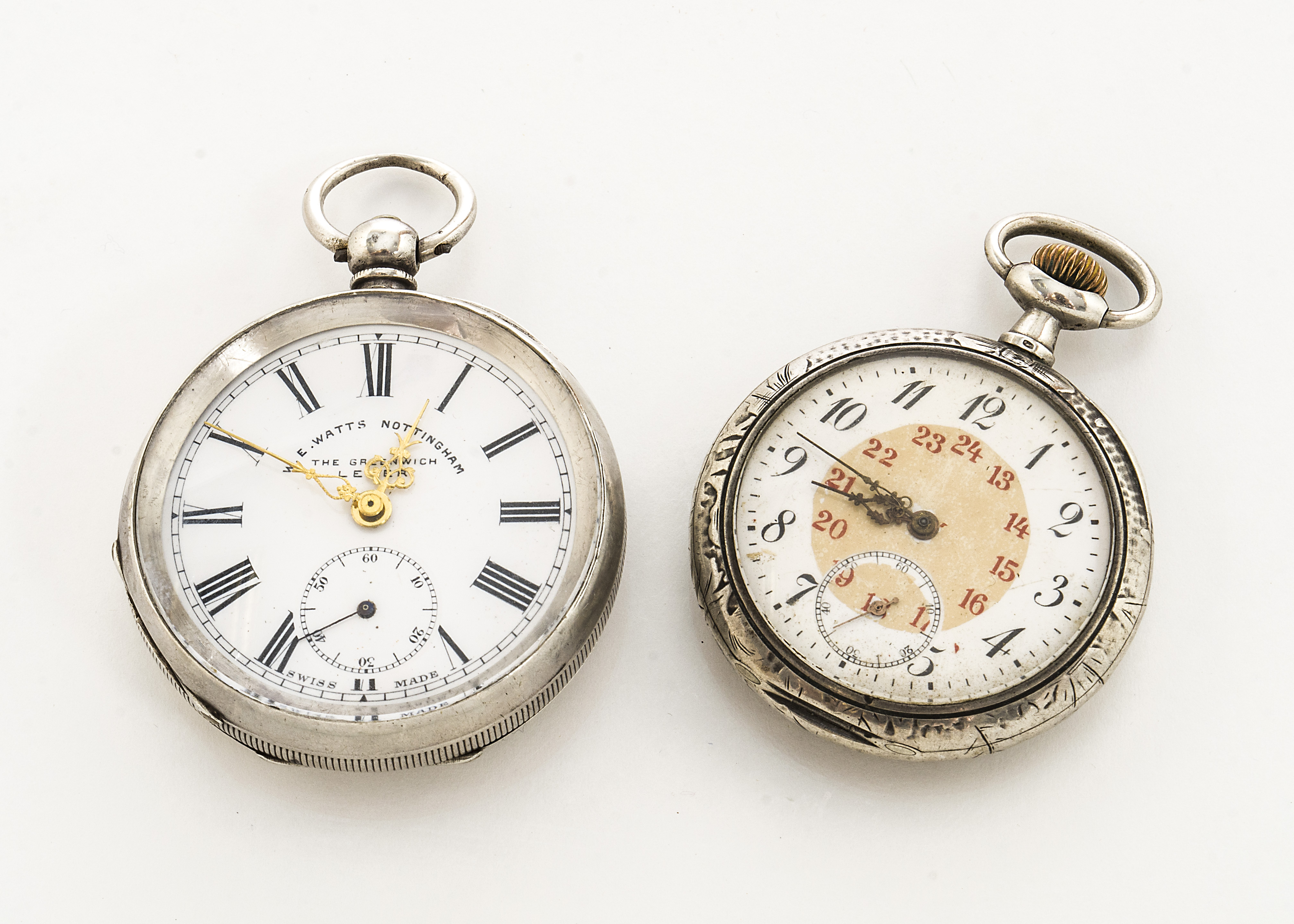 A Victorian continental silver open faced pocket watch marked W.E. Watts Nottingham The Greenwich