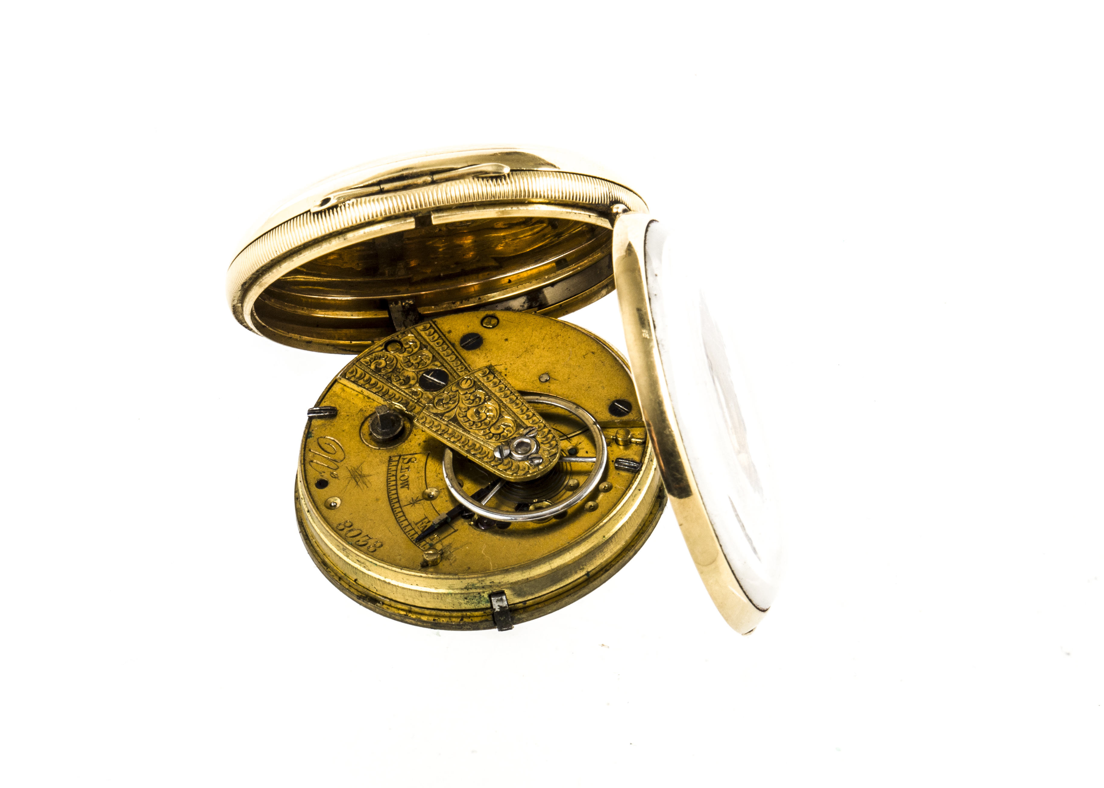 A Victorian 18ct gold lady's open faced pocket watch, 43mm case, having engraved gilt dial, - Image 2 of 3