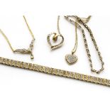 A 9ct gold and diamond tennis bracelet, together with another 9ct gold bracelet and three