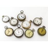Eight Victorian and later pocket watches, two in silver cases, the others base metal, together
