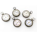 Four 19th century silver ladies open faced pocket watches, together with a similar gun metal cased
