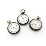 Three late 19th and early 20th century silver open faced pocket watches, one by Waltham, the other