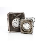 An early George V period silver and tortoiseshell fronted Goliath pocket watch and stand, AF,