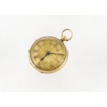 A Victorian 18ct gold lady's open faced pocket watch, 43mm case, having engraved gilt dial,