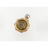 An Art Nouveau period continental 14ct gold cased lady's fob watch, 32mm octagonal case, with