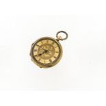 A 19th century continental 18ct gold lady's open faced pocket watch, 33mm case, engraved gilt