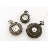 Three Victorian ladies silver pocket watches, one half hunter, another with squared window front