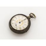 A Victorian silver pair cased pocket watch by George Mutch, engraved silver dial heightened by