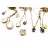 A collection of gold lockets, pendants etc, some gem set, mostly 9ct gold, 31g