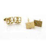 Two pairs of 18ct gold cufflinks, one bearing the Saudi crest, the other of rectangular shape with