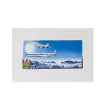 Concorde and Comet Artwork, an unframed watercolour depicting Concorde, G-BOAG, on flight from NY