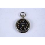 A WWI period open faced pocket watch by H.Williamson Ltd, having black dial with gold Arabic