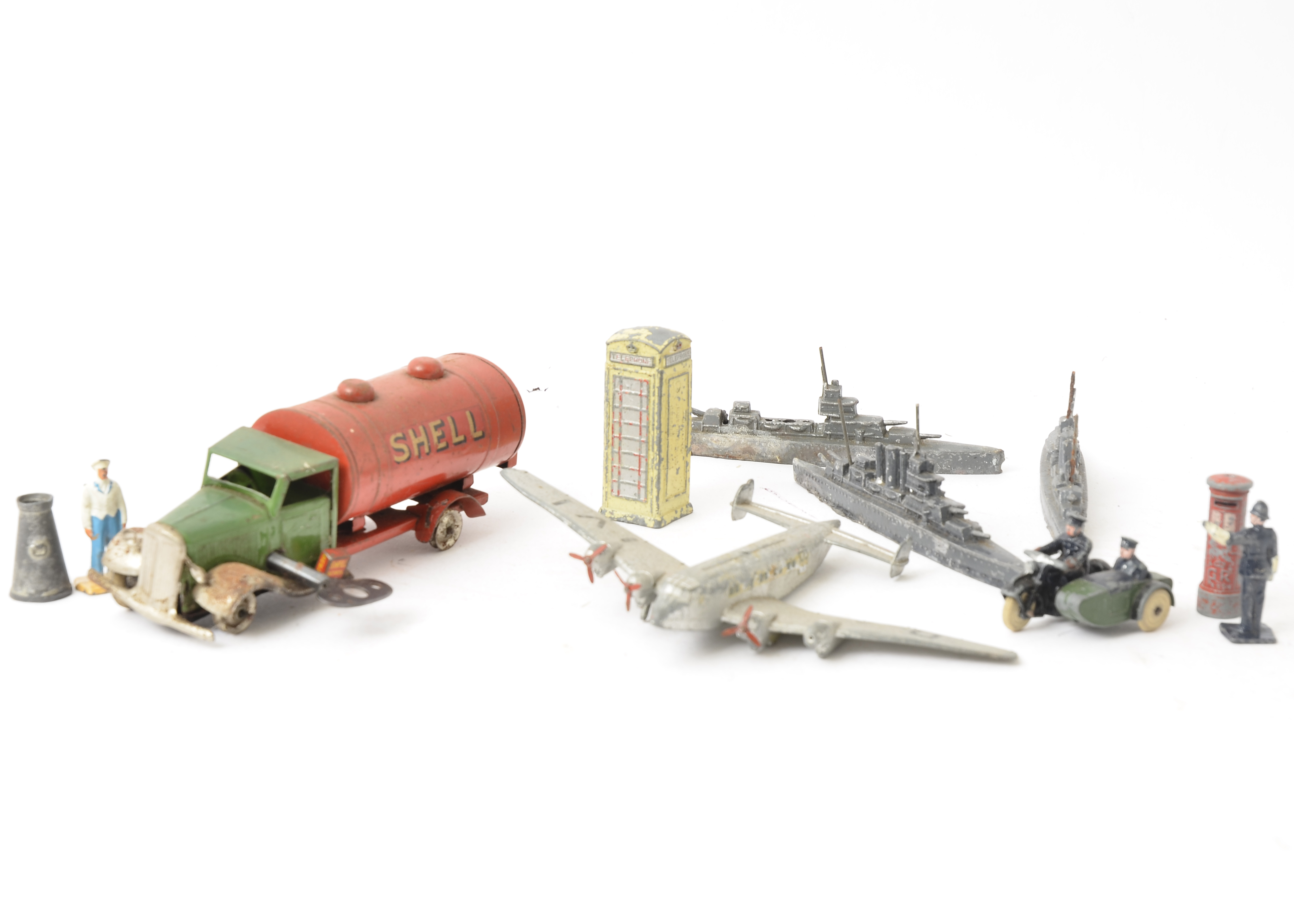 Prewar and Postwar Dinky and Other Diecast Models, a playworn group including Dinky Toys trolley bus