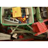 Postwar Meccano and Diecast Vehicles, loose red and green Meccano including a working motor, plates,
