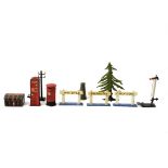Hornby 0 Gauge Platform Accessories and Bing Table-Top Items, Hornby items including 10 track-side