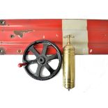 A BR Vitreous-enamelled Corrugated Home Signal Arm with Handwheel and Pyrene Extinguisher, the