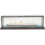 Bassett-Lowke 100 feet-1 inch Waterline Model of 'Ceramics', presented in a wood/glazed display