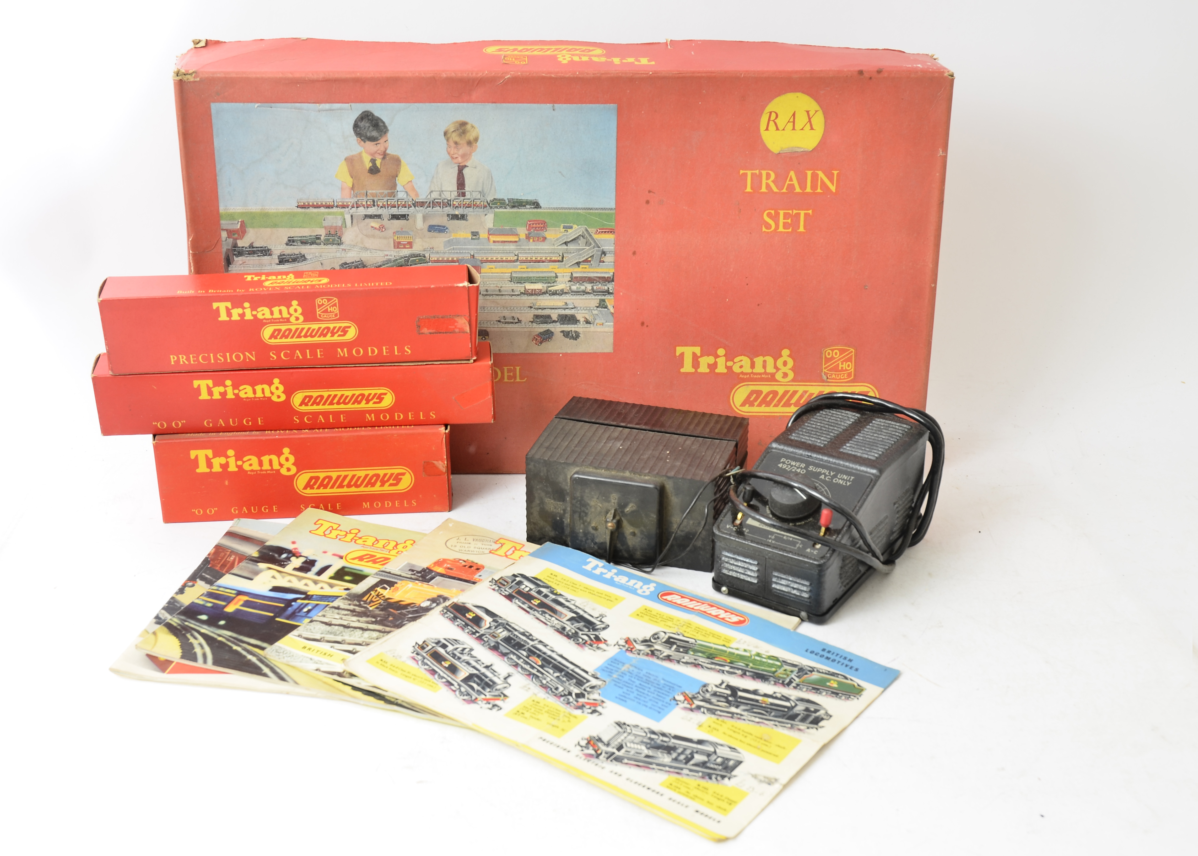 An Early Tri-ang 00 Gauge RAX Set Catalogues and Additional Items, the set containing black Princess